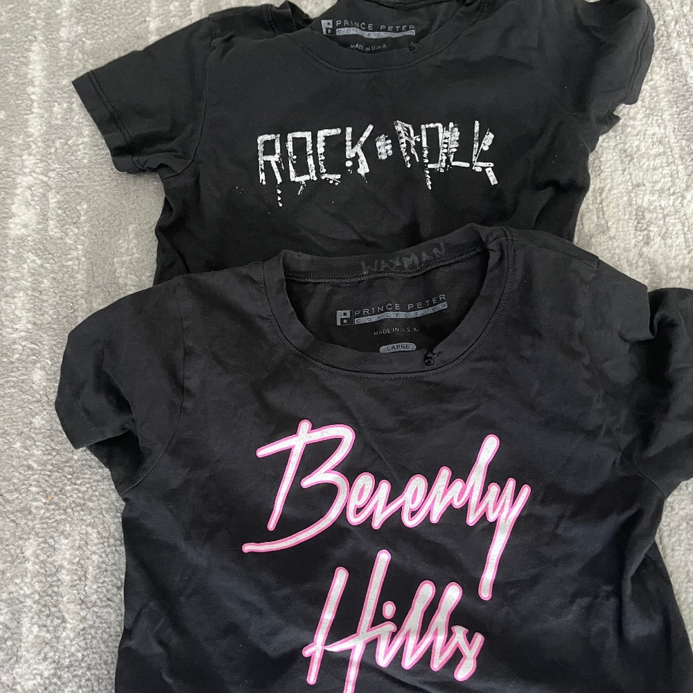 PRINCE PETER SHIRTS -CROPPED- KIDS  SIZE LARGE (BOTH FOR ONLY $20